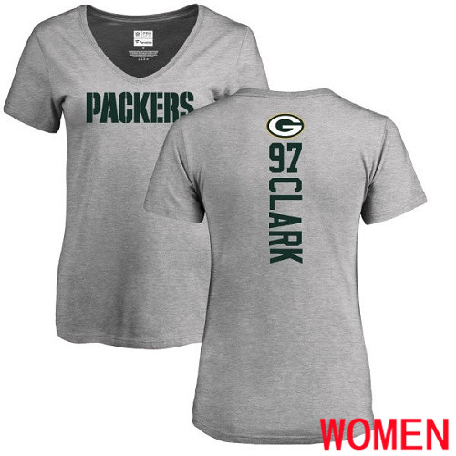 Green Bay Packers Ash Women #97 Clark Kenny Backer V-Neck Nike NFL T Shirt